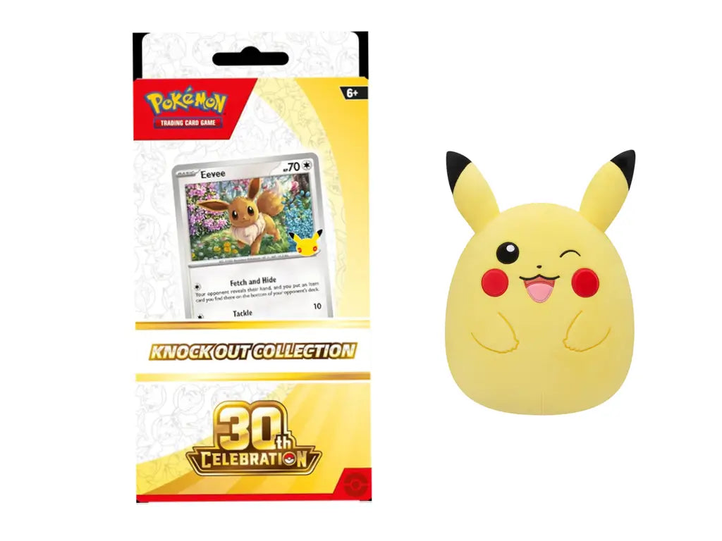 Pokémon TCG 30th Celebration Knock Out Collection with Pikachu Squishmallows plush bundle